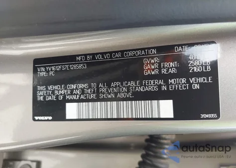 2014 Volvo S60 T5 from USA, damaged, VIN YV1612FS7E1285853